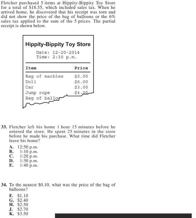 Fletcher Purchased 5 Items At Hippity Bippity Toy Store For A Total Of 18 55 Which Included Sales Tax When He Arrived 1