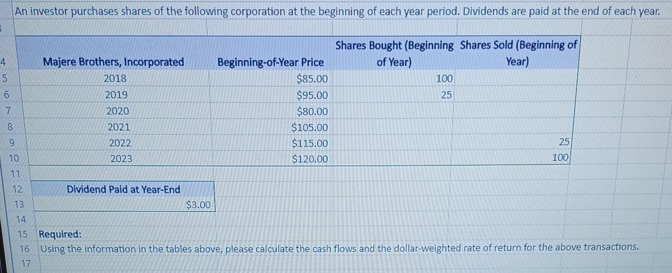 4 5 6 7 8 An Investor Purchases Shares Of The Following Corporation At The Beginning Of Each Year Period Dividends Are 1