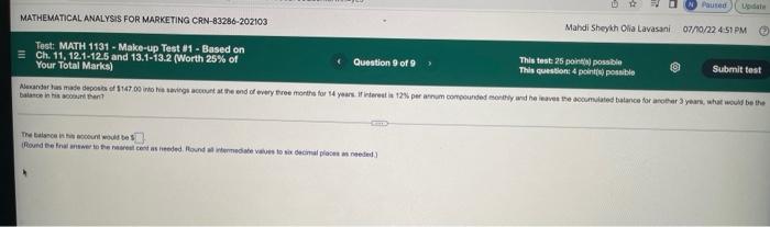 Mathematical Analysis For Marketing Crn 83286 202103 Test Math 1131 Make Up Test 1 Based On Ch 11 12 1 12 5 And 13 1