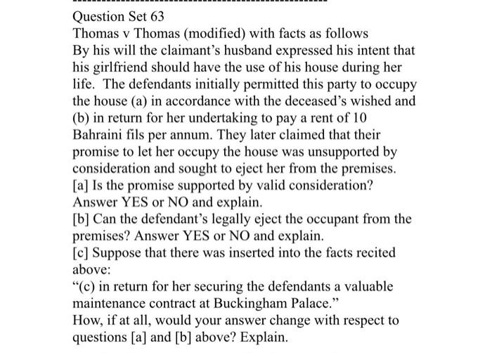 Question Set 63 Thomas V Thomas Modified With Facts As Follows By His Will The Claimant S Husband Expressed His Intent 1