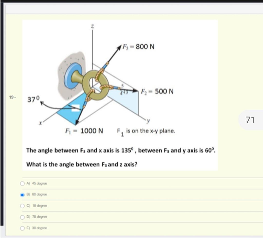 1f3 800 N F2 500 N 19 370 71 F1 1000 N F1 Is On The X Y Plane The Angle Between F And X Axis Is 135o Between F 1