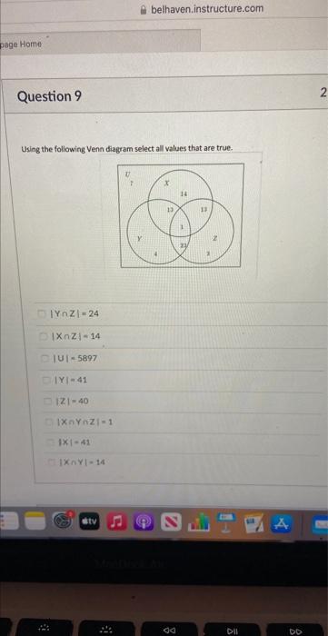 Page Home Question 9 Using The Following Venn Diagram Select All Values That Are True Iyozi 24 Dixnzi 14 Iui 5897 Diy 4 1