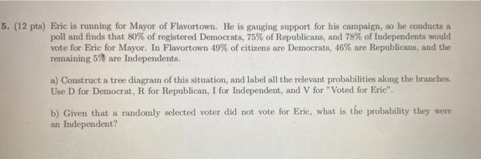 5 12 Pts Eric Is Running For Mayor Of Flavortown He Is Gauging Support For His Campaign So He Conducts A Poll And F 1