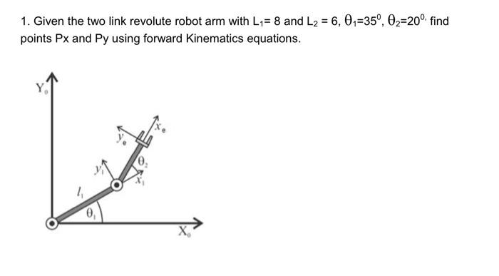 1 Given The Two Link Revolute Robot Arm With L 8 And L 6 0 35 0 20 Find Points Px And Py Using Forward Kinem 1