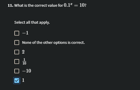 11 What Is The Correct Value For 0 1 10 Select All That Apply 1 None Of The Other Options Is Correct 2 01 10 1 1