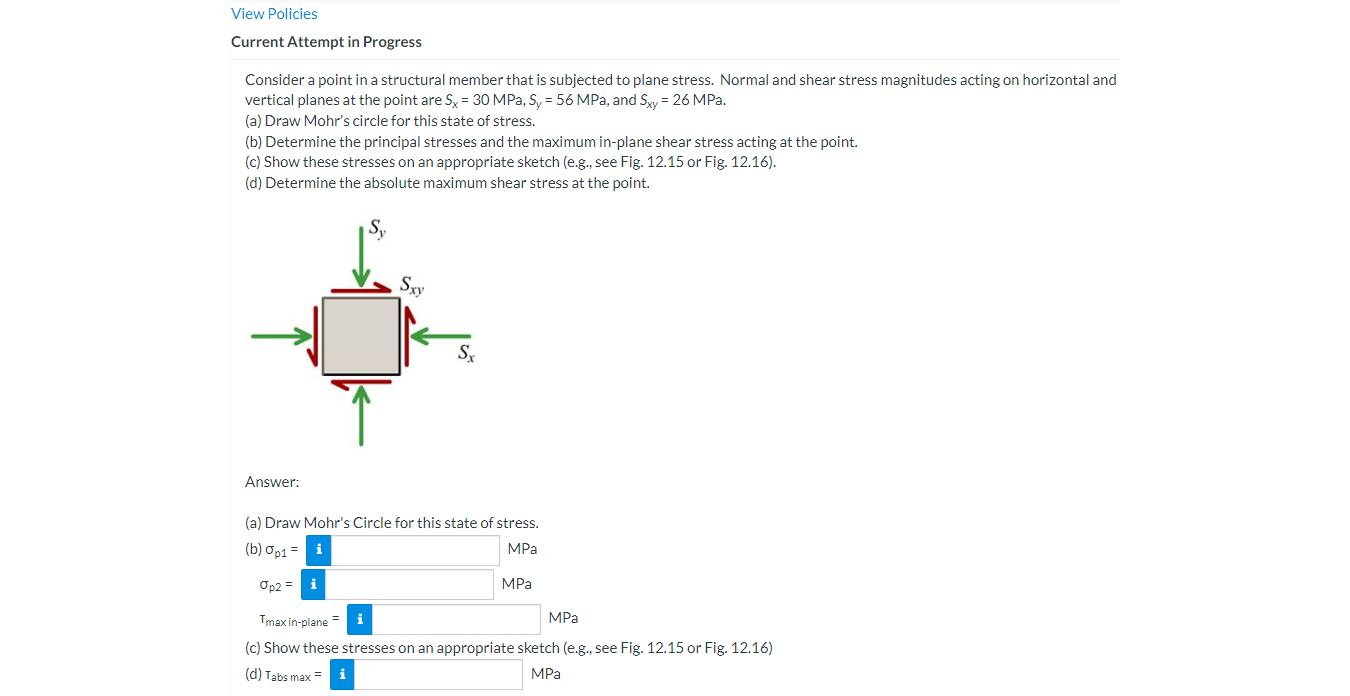 Consider A Point In A Structural Member That Is Subjected To Plane Stress Normal And Shear Stress Magnitudes Acting On 1
