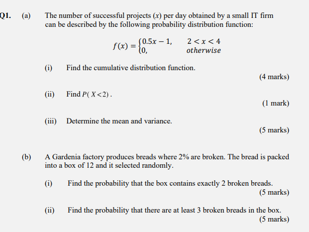 Q1 A The Number Of Successful Projects X Per Day Obtained By A Small It Firm Can Be Described By The Following Prob 1