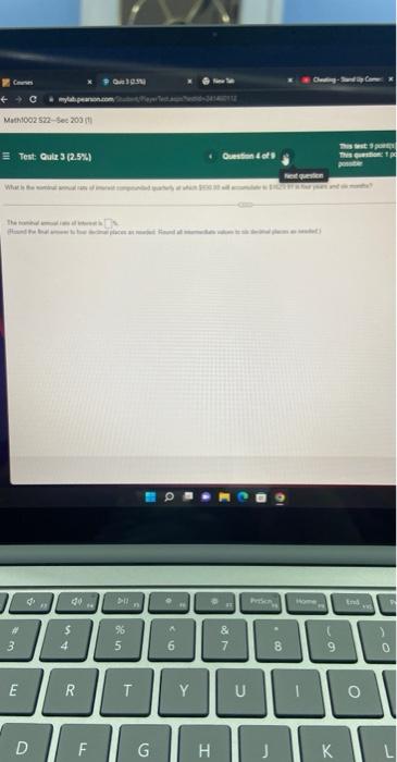 Coses Math1002522 See 200 Test Quiz 3 2 5 The 3 E 4 D S4 40 R F 9 04105 Dil 55 T G 60 Y H Question 4 Of 7 U 1 1