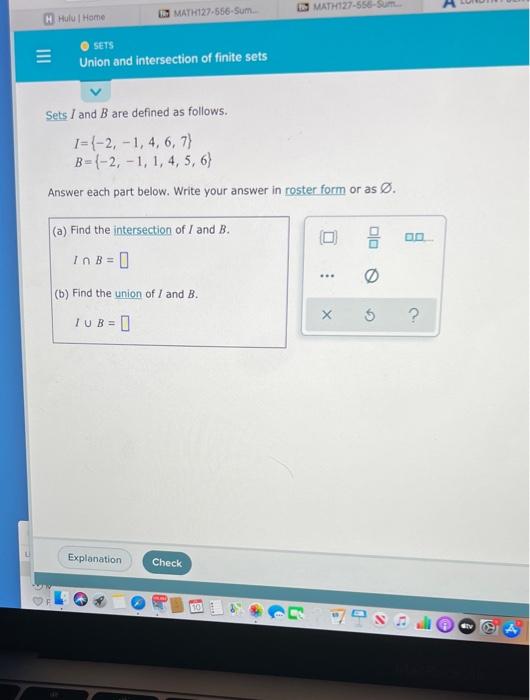 Hulu Home Math127 556 Sum Sets Union And Intersection Of Finite Sets Sets I And B Are Defined As Follows 1 2 1 1