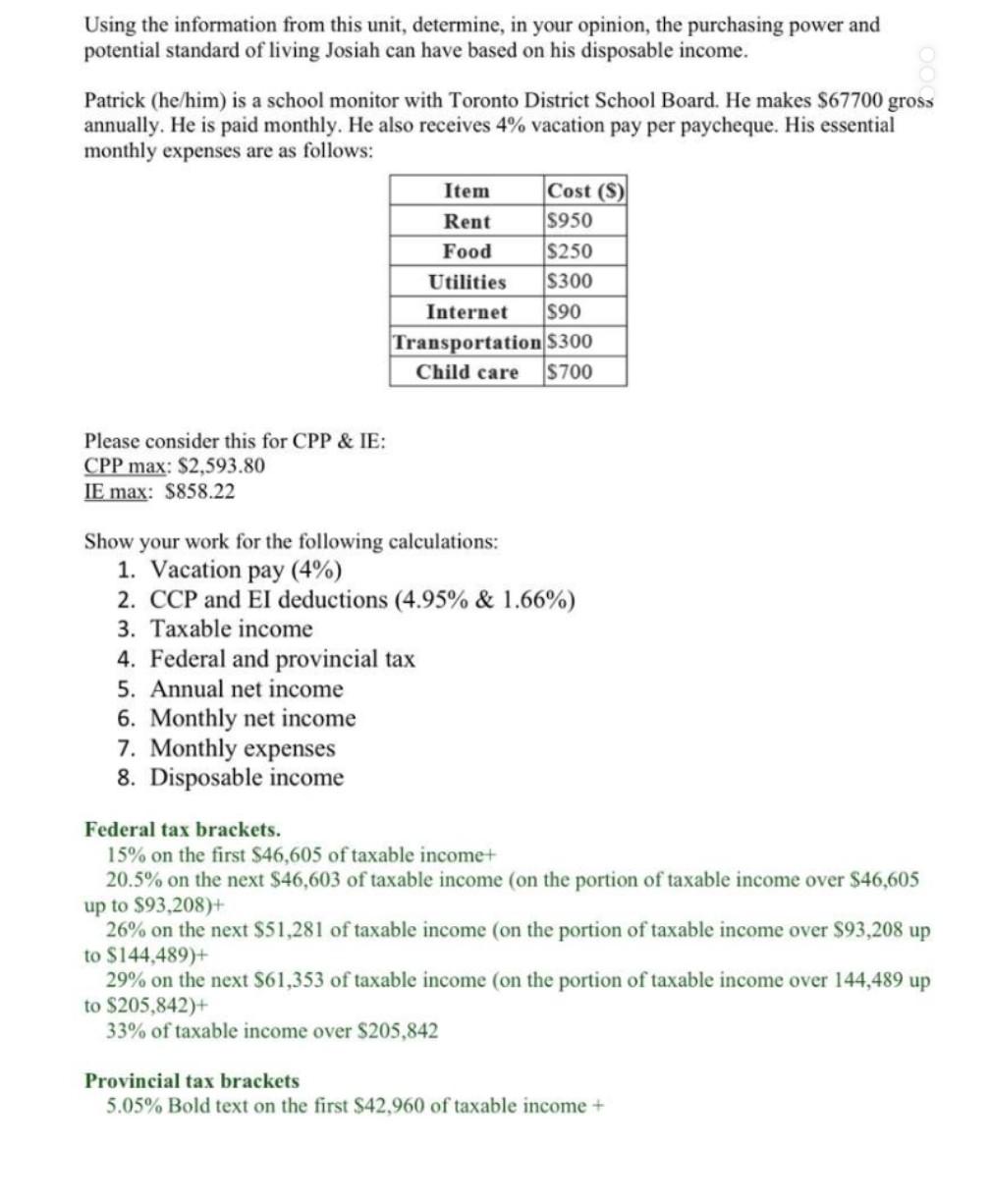 Using The Information From This Unit Determine In Your Opinion The Purchasing Power And Potential Standard Of Living 1