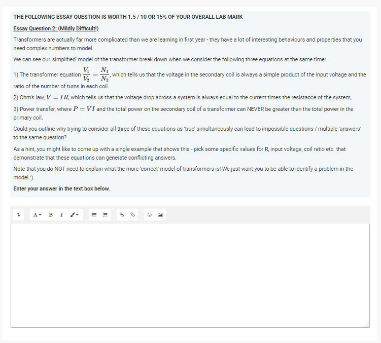 The Following Essay Question Is Worth 1 5 10 Or 15 Of Your Overall Lab Mark Essay Question 2 Mildly Difficult Trans 1