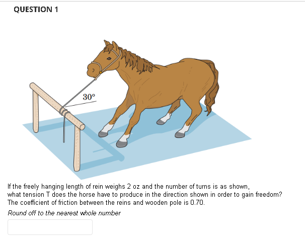 Question 1 30 If The Freely Hanging Length Of Rein Weighs 2 Oz And The Number Of Turns Is As Shown What Tension T Does 1