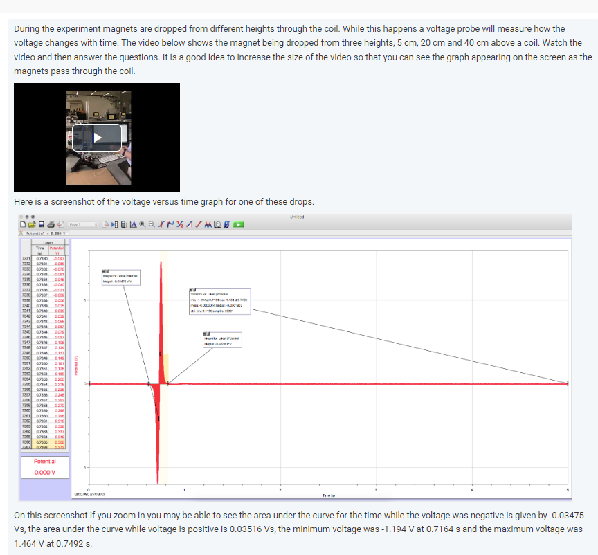 During The Experiment Magnets Are Dropped From Different Heights Through The Coil While This Happens A Voltage Probe Wi 1