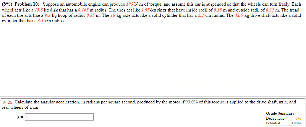 8 Problem 10 Suppose An Automobile Engine Can Produce 195 N M Of Torque And Assume This Car Is Suspended So That Th 1