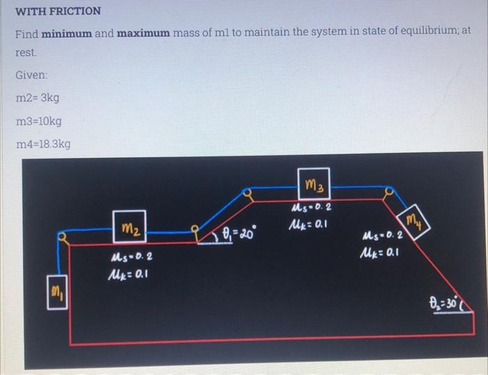 With Friction Find Minimum And Maximum Mass Of Ml To Maintain The System In State Of Equilibrium At Rest Given M2 3k 1