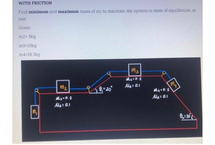 With Friction Find Minimum And Maximum Mass Of M1 To Maintain The System In State Of Equilibrium At Rest Given M2 3kg 1