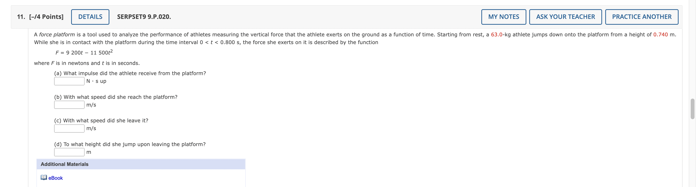 11 4 Points Details Serpset9 9 P 020 A What Impulse Did The Athlete Receive From The Platform N Sup B With Wh 1