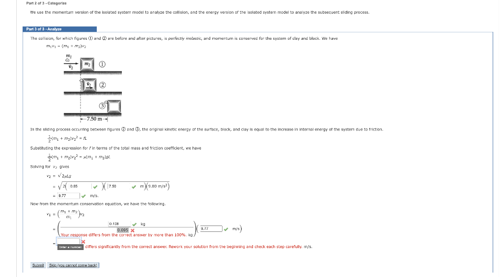Part 2 Of 3 Categorize We Use The Momentum Version Of The Isolated System Model To Analyze The Collision And The Ener 1