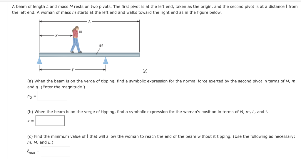 A Beam Of Length L And Mass M Rests On Two Pivots The First Pivot Is At The Left End Taken As The Origin And The Seco 1
