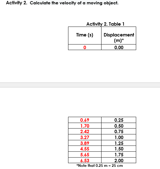 Calculate Velocity And Create Graph 1