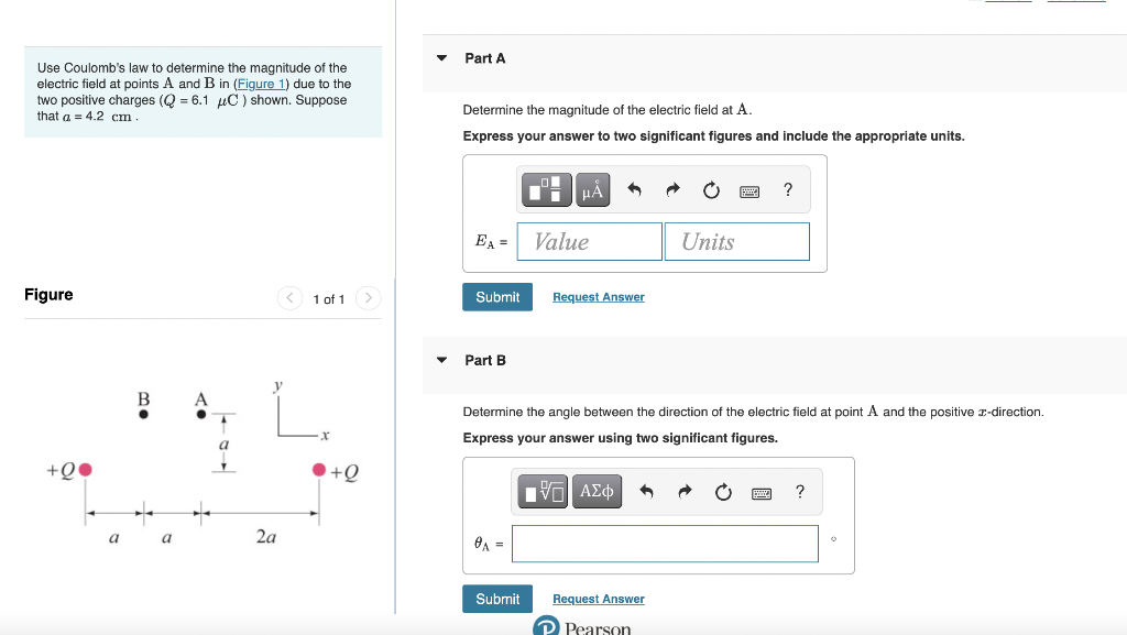 Use Coulomb S Law To Determine The Magnitude Of The Electric Field At Points A And B In Figure 1 Due To The Two Positi 1