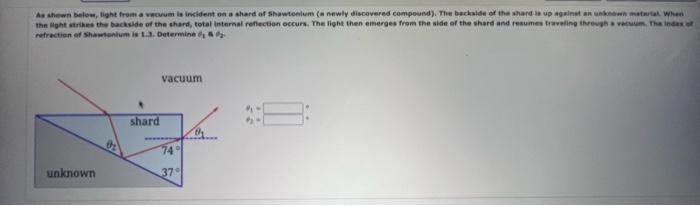 As Shown Below Light From A Vacuum Is Incident On A Shard Of Shawtonlum A Newly Discovered Compound The Backside Of 1