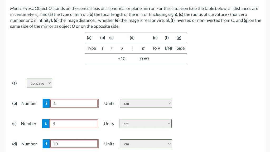 More Mirrors Object O Stands On The Central Axis Of A Spherical Or Plane Mirror For This Situation See The Table Belo 1