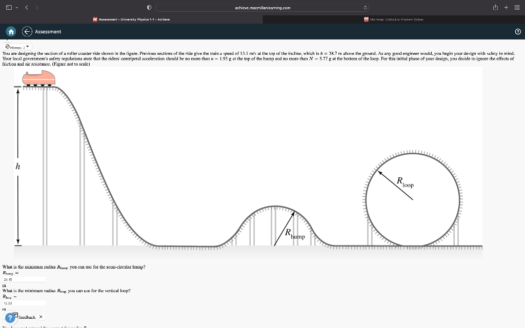 A Assessment H Axment Urivanity Physics 1 1 Achieve What Is The Minimum Radius Rp You Can Use For The Semi Circular Ha 1