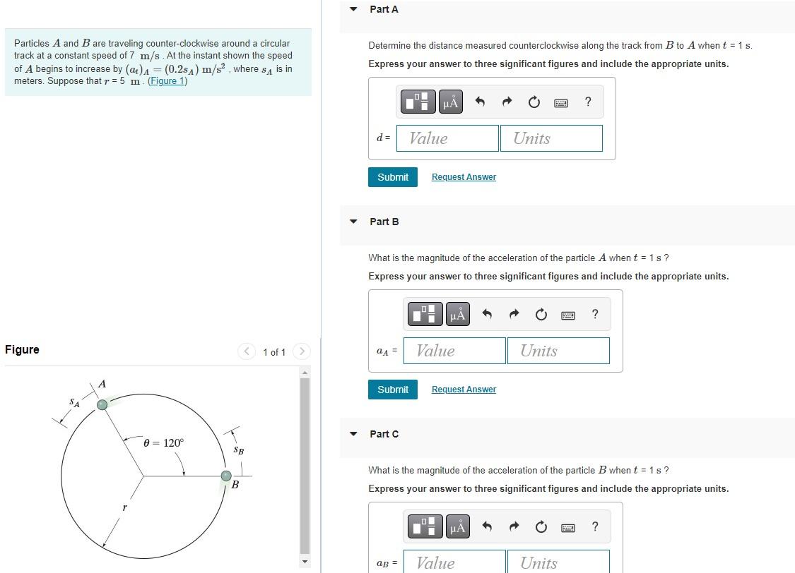 Particles A And B Are Traveling Counter Clockwise Around A Circular Track At A Constant Speed Of 7 M S At The Instant S 1