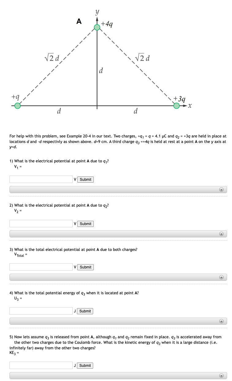 2d D A Submit 1 What Is The Electrical Potential At Point A Due To Q V Submit Y 2 What Is The Electrical Potent 1