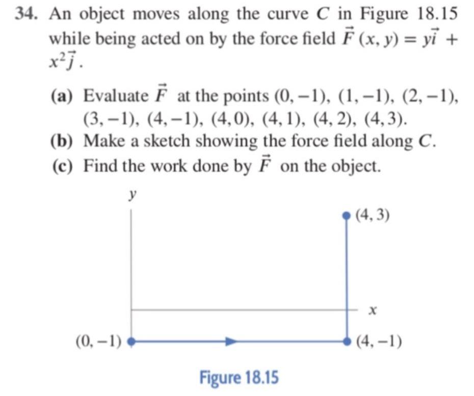 34 An Object Moves Along The Curve C In Figure 18 15 While Being Acted On By The Force Field F X Y Yi X J A Ev 1
