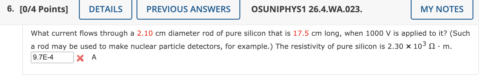 6 0 4 Points Details Previous Answers Osuniphys1 26 4 Wa 023 My Notes What Current Flows Through A 2 10 Cm Diameter 1
