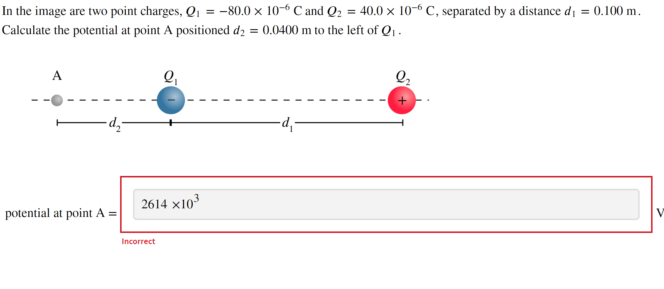 In The Image Are Two Point Charges Q 80 0 10 6 And Q 80 0 10 6 C And Q Calculate The Potential At Point 1