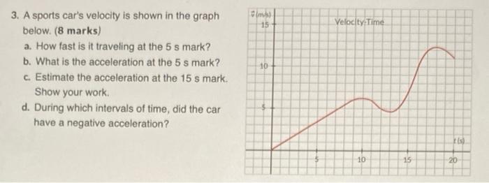 3 A Sports Car S Velocity Is Shown In The Graph Below 8 Marks A How Fast Is It Traveling At The 5 S Mark B What I 1