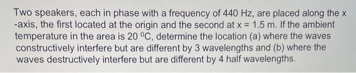 Two Speakers Each In Phase With A Frequency Of 440 Hz Are Placed Along The X Axis The First Located At The Origin An 1