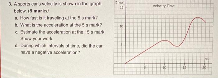 3 A Sports Car S Velocity Is Shown In The Graph Below 8 Marks A How Fast Is It Traveling At The 5 S Mark B What I 1