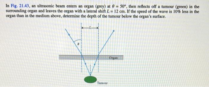 In Fig 21 43 An Ultrasonic Beam Enters An Organ Grey At 0 50 Then Reflects Off A Tumour Green In The Surroundin 1