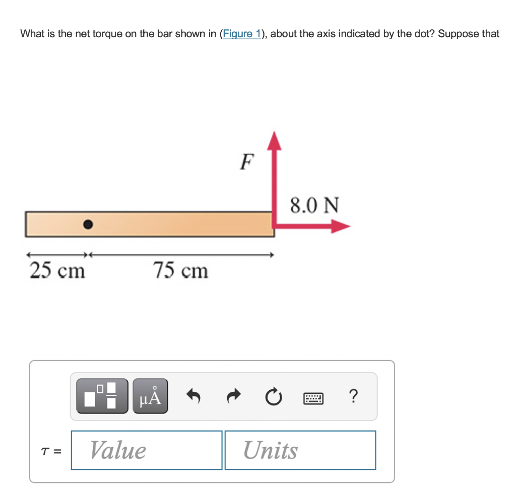What Is The Net Torque On The Bar Shown In Figure 1 About The Axis Indicated By The Dot Suppose That 25 Cm T 75 1