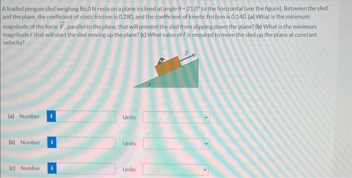 A Loaded Penguin Sled Weighing 86 0 N Rests On A Plane Inclined At Angle 9 21 0 To The Horizontal See The Figure Bet 1