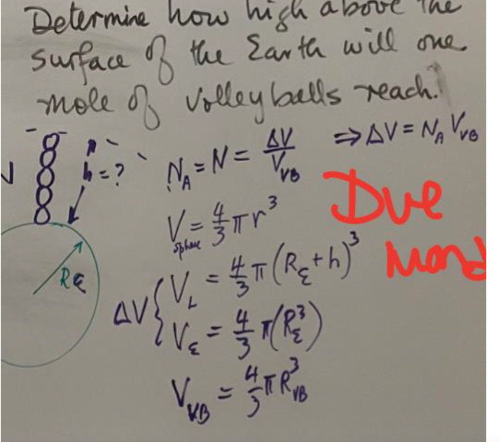 J Determine How High Surface Of The Earth Will One Mole Of Volleyballs Reach H Av N N 4x Av N V Vb Ok Re V 1