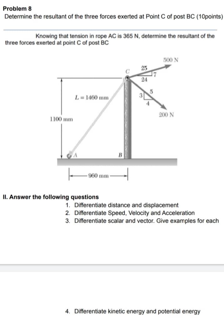 Problem 8 Determine The Resultant Of The Three Forces Exerted At Point C Of Post Bc 10points Knowing That Tension In R 1