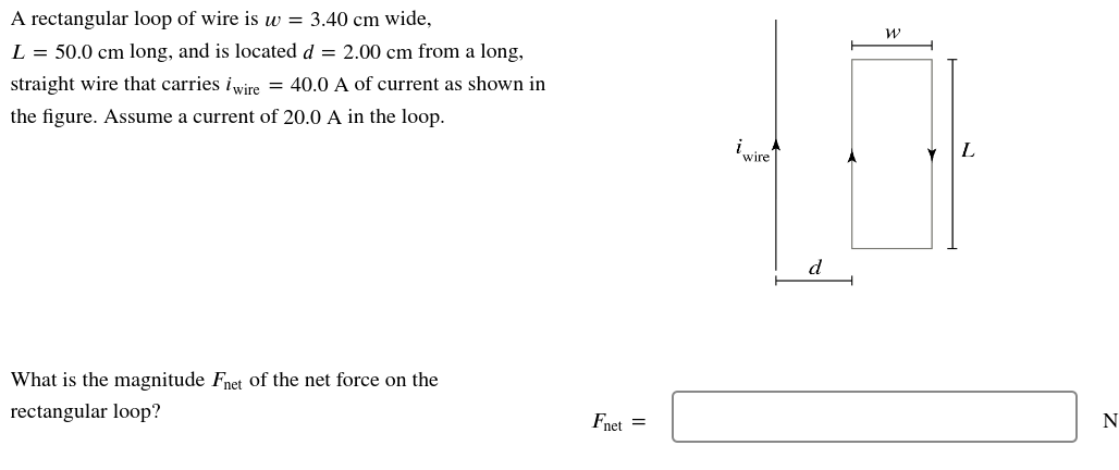 A Rectangular Loop Of Wire Is W 3 40 Cm Wide L 50 0 Cm Long And Is Located D 2 00 Cm From A Long Straight Wire 1