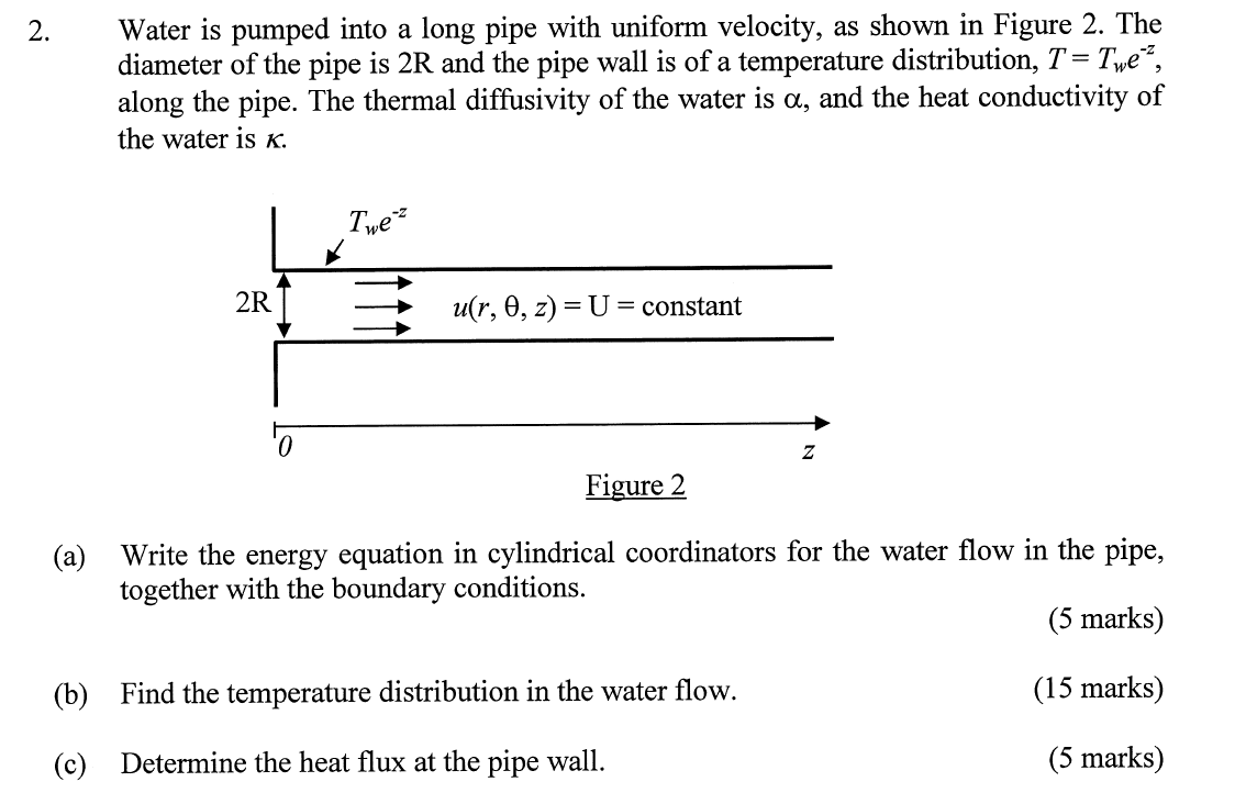 2 Water Is Pumped Into A Long Pipe With Uniform Velocity As Shown In Figure 2 The Diameter Of The Pipe Is 2r And The 1