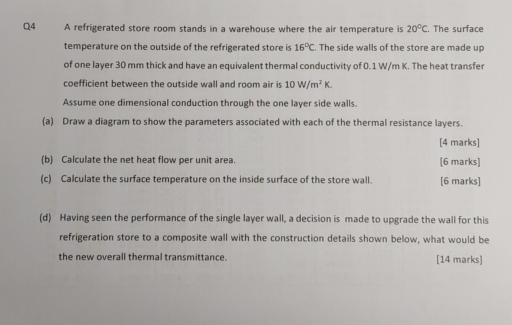 Q4 A Refrigerated Store Room Stands In A Warehouse Where The Air Temperature Is 20 C The Surface Temperature On The Out 1