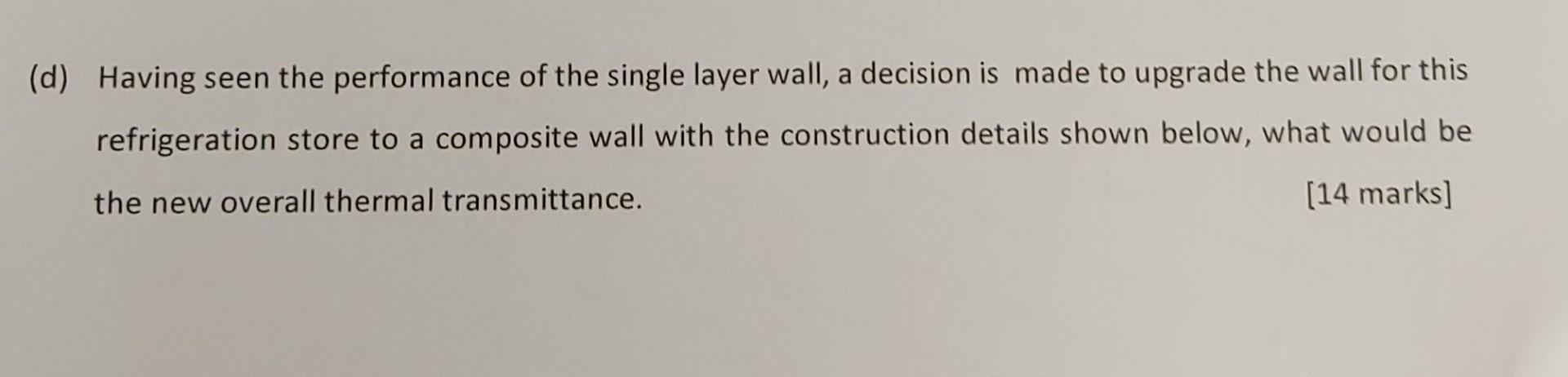 D Having Seen The Performance Of The Single Layer Wall A Decision Is Made To Upgrade The Wall For This Refrigeration 1