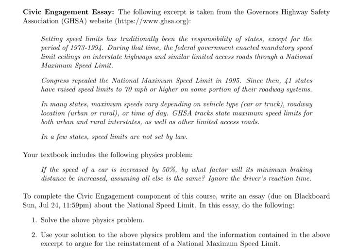 Civic Engagement Essay The Following Excerpt Is Taken From The Governors Highway Safety Association Ghsa Website Htt 1