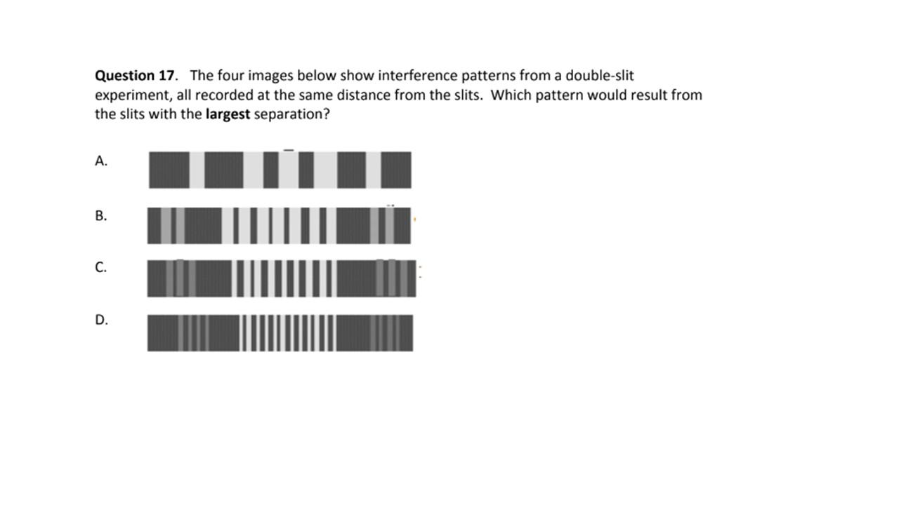 Question 17 The Four Images Below Show Interference Patterns From A Double Slit Experiment All Recorded At The Same Di 1