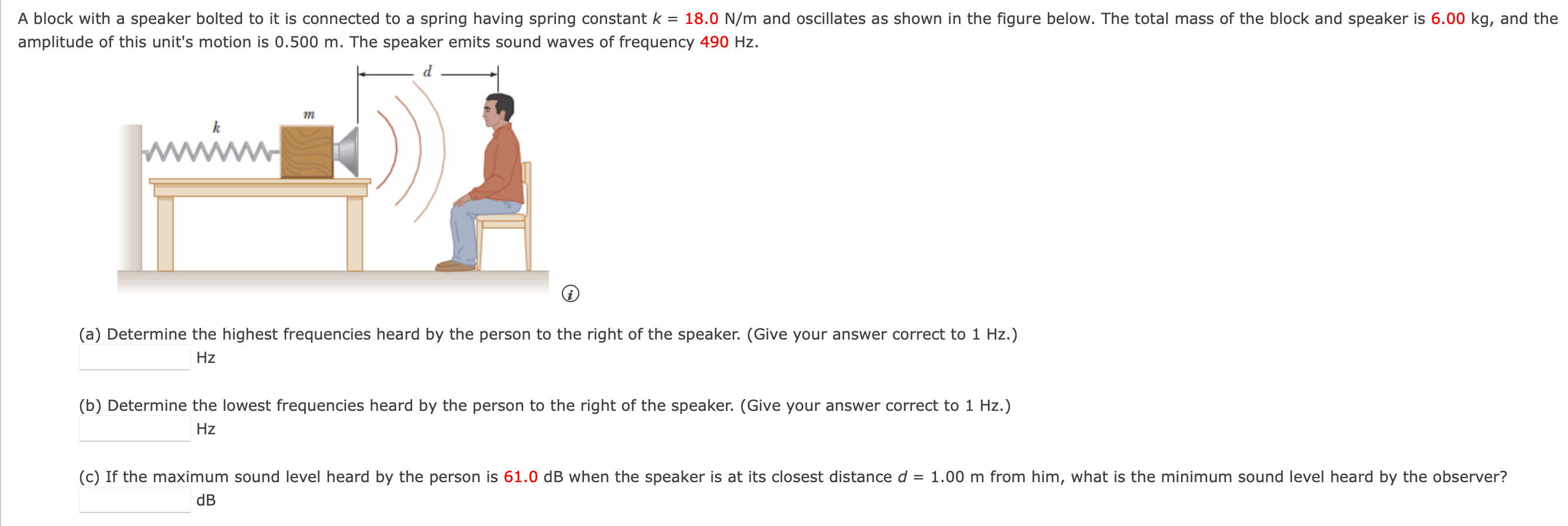 A Block With A Speaker Bolted To It Is Connected To A Spring Having Spring Constant K 18 0 N M And Oscillates As Shown 1