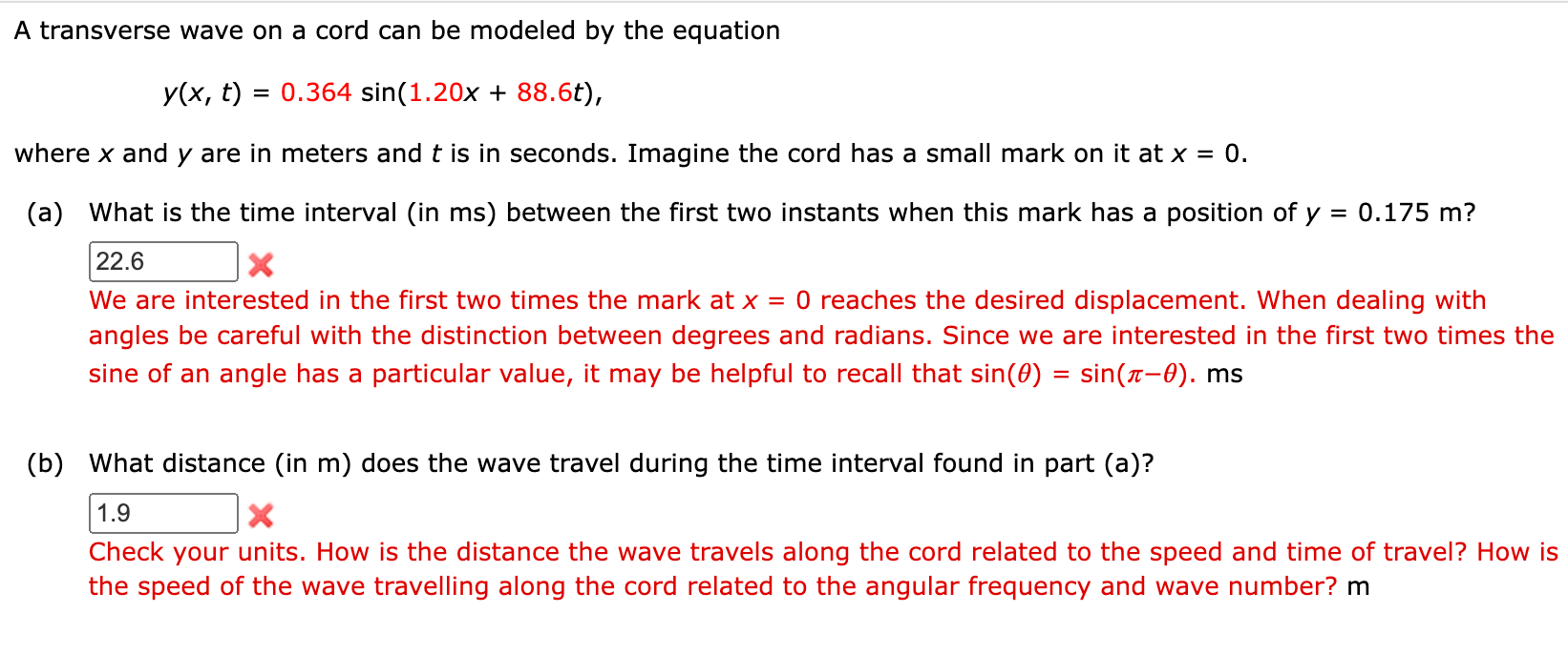 A Transverse Wave On A Cord Can Be Modeled By The Equation Y X T 0 364 Sin 1 20x 88 6t Where X And Y Are In Mete 1