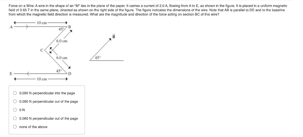 Force On A Wire A Wire In The Shape Of An M Lies In The Plane Of The Paper It Carries A Current Of 2 0 A Flowing Fr 1